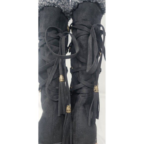I Love Billy BettyBoo Black Faux Suede Knee High Winter Zip Tye Boots Sz 41 - Picture 13 of 16